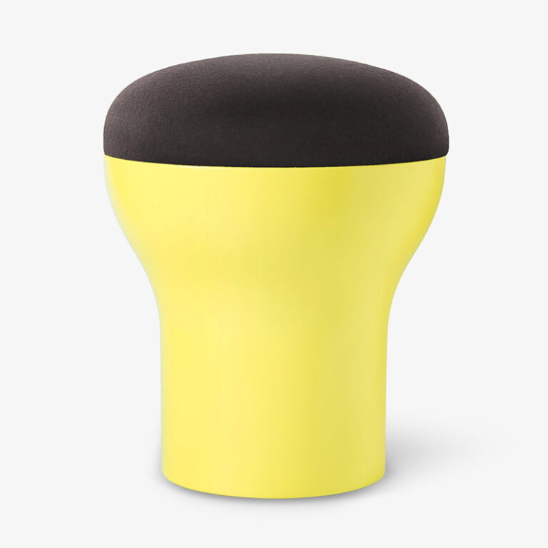Tabouret Cryptogamme pied jaune, coussin choolat, design Roger Tallon Sentou Edition